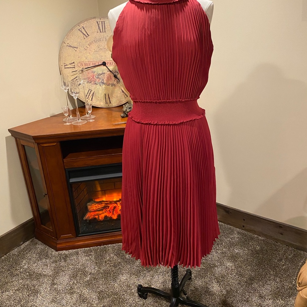 Nanette Lepore Red Halter Pleated Knee-Length Dress